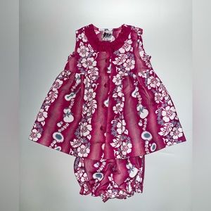 Vintage Made In USA Hawaii Girls Pink Ruffle Dress with Bloomers 24M